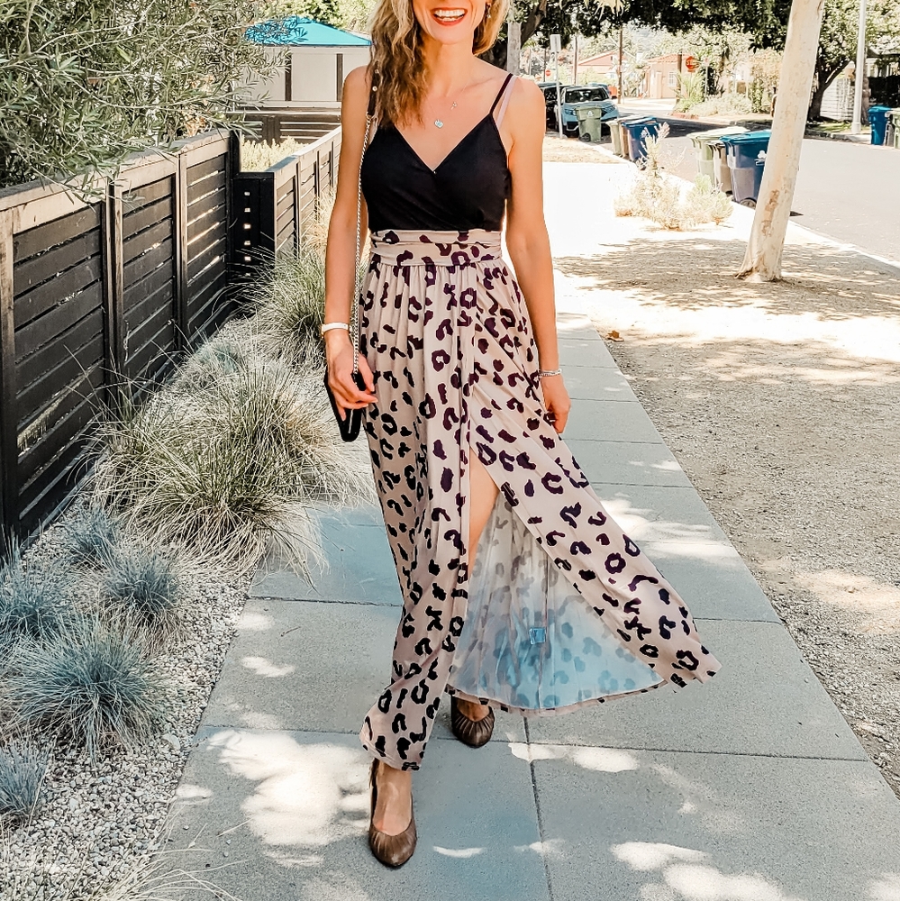 Brand New With Label 🏷 Leopard and Black Maxi Dress with a Slit
